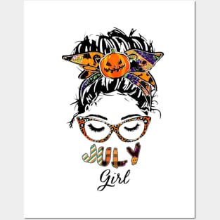 July Girl Halloween Face Wink Eyes Pumpkin Posters and Art